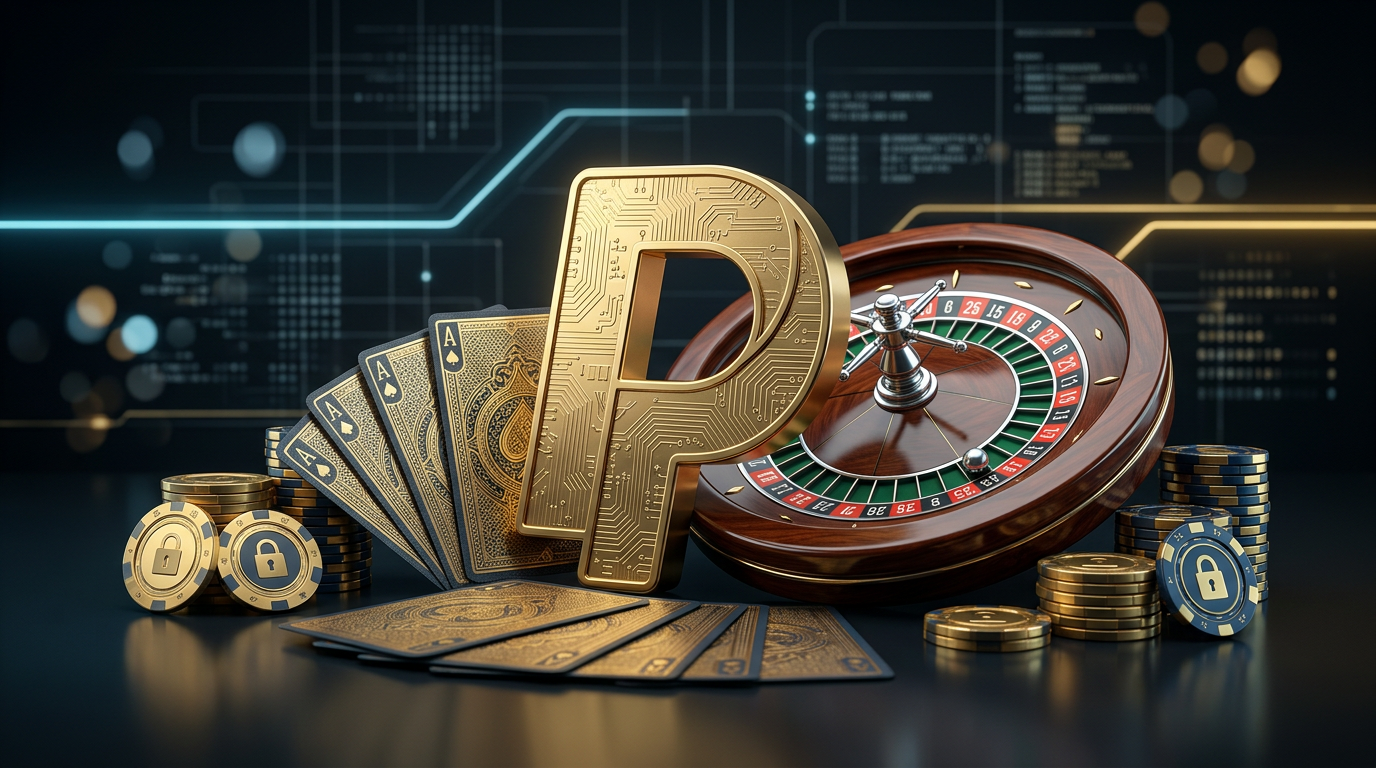 Premium PayPal casino payment illustration with security elements.